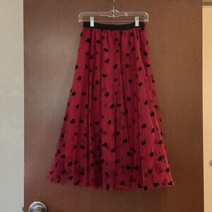 Francesca's Collections Red Skirt with Black Heart Pattern